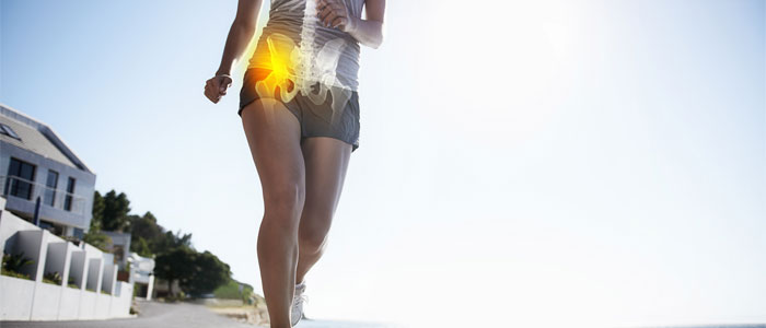 a photo of a girl running with sciatica pain